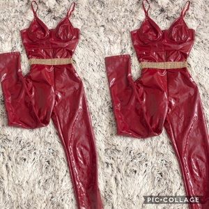 Red latex fashion nova romper